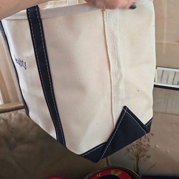 L.L. Bean Canvas Medium Boat Tote Bag "Naughty" Custom Mono Black + White USA - Picture 3 of 7